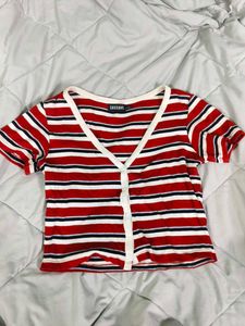 Striped Button-Front Crop Top