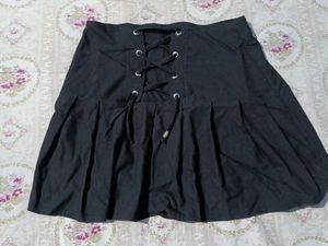 Black Lace-Up Mini Skirt