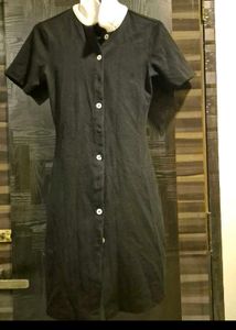 Black Button-Up Dress with White Collar