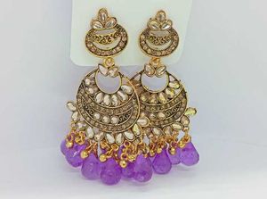 Purple Beaded Chandbali Earrings