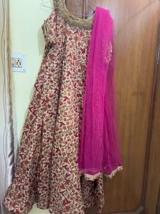 Elegant Floral Cotton Blend Ethnic Gown