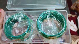 Teal &amp; Gold Embellished Bangles