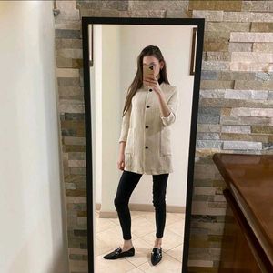 ZARA Crinkle Linen Oatmeal Cream Blazer