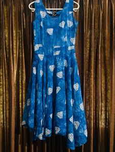 Blue Tie-dye Diamond Print Dress