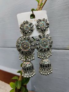 Statement Silver Jhumka Earrings