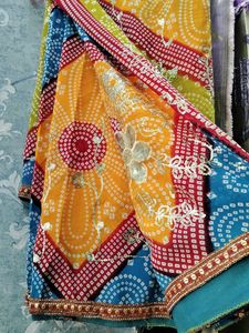 Bandhani Saree with Silver Embellishments