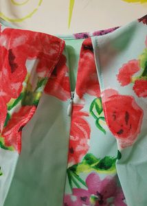 Sassafras Sea Green &amp; Red Floral Print A Line Dres