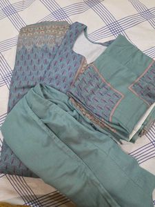 Blue Printed  Wollen Kurta Set