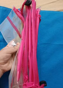 Set of 6 Pink Zippered Clear Pouches
