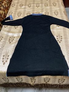 Jet Black Wollen Kurta With Embroidery