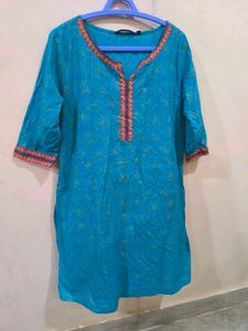 Blue Boat Neck Kurti.