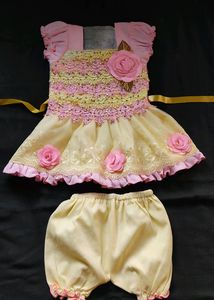 Lemon Yellow And Baby Pink Frock