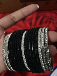 Black &amp; Silver Bangle Set, one hand only