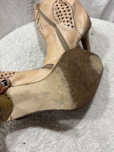beige Leather Heel Boots