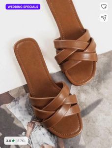 Stylish Brown Strappy Slides
