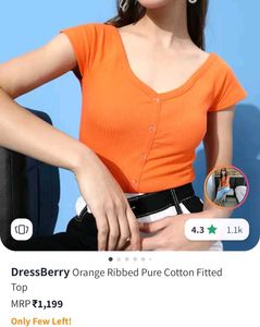 Dress berry Orange Ribbed Fitted Top For Women