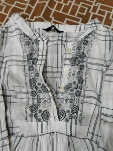 Checked Embroidered Top
