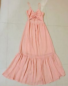 Peach Gingham Maxi Dress