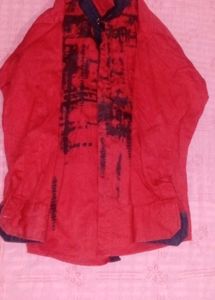 Boys Red Printed Shirt