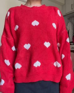 Red Heart Print Sweater