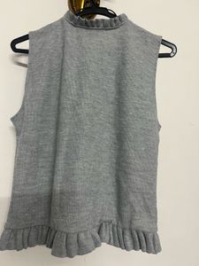 Zara Gray Ruffle Trim Top