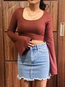 Brown Long Sleeve Crop Top