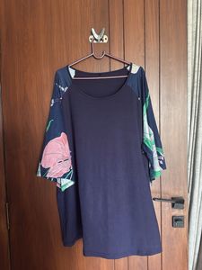 Floral Sleeve Navy Tee
