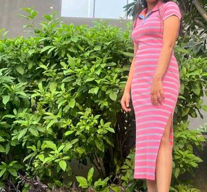 Pink Striped Bodycon Dress