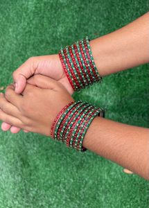 Red &amp; Green  Valaikappu Bangles Set