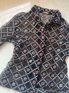 Sheer Floral Button-Down Top