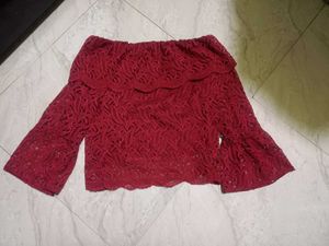 Red Lace Off-Shoulder Top