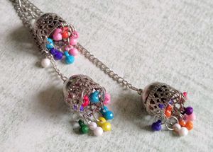 Long Silver Jhumka Earrings.
