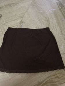 Brown Lace Trim Mini Skirt