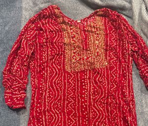 Red &amp; Gold Embellished kurti