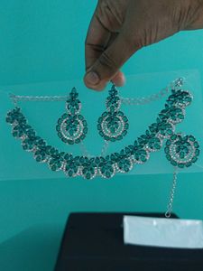 Peacock Green  Neckset Earrings And Mangtikka