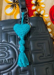 cochet heart shape bag charm/key ring