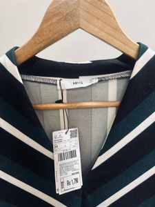 Formal Green Striped Well Fitted Dress