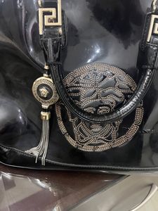 Black Versace Purse With Beautiful Broach