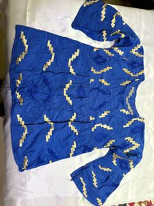 Blue &amp; Gold Patterned Tunic Top