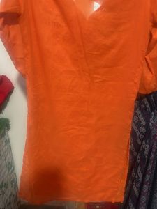 Orange Embroidered chicken work Kurta