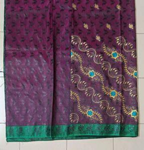 Green and Purple Banarasi silk Sari
