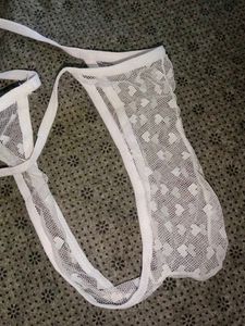 mens mesh White transparent Lace Thong