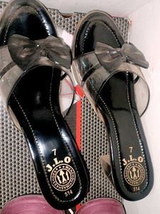 JLO Black Bow Slides
