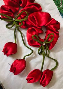 Red Tulip Scrunchies - Set of 2