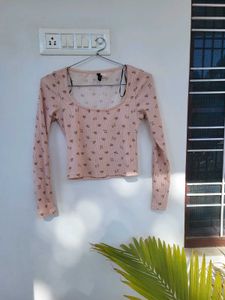 H&amp;M Picot Trimmed Floral Long Sleeve Top