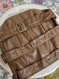 Brown Faux Leather Corset Top