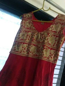 cotton red colour full length dress