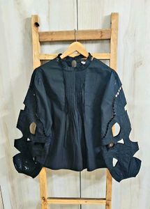 Elegant Black Cutout Sleeve Top Size-36-M