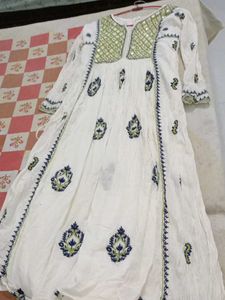 Lucknowi Embroidery Frock Kurta With Dupatta