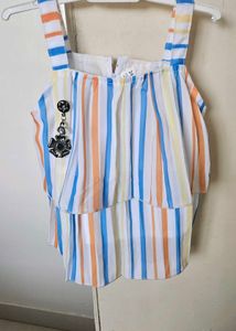 Girl Multi Color Lining Top With Peach Bottom